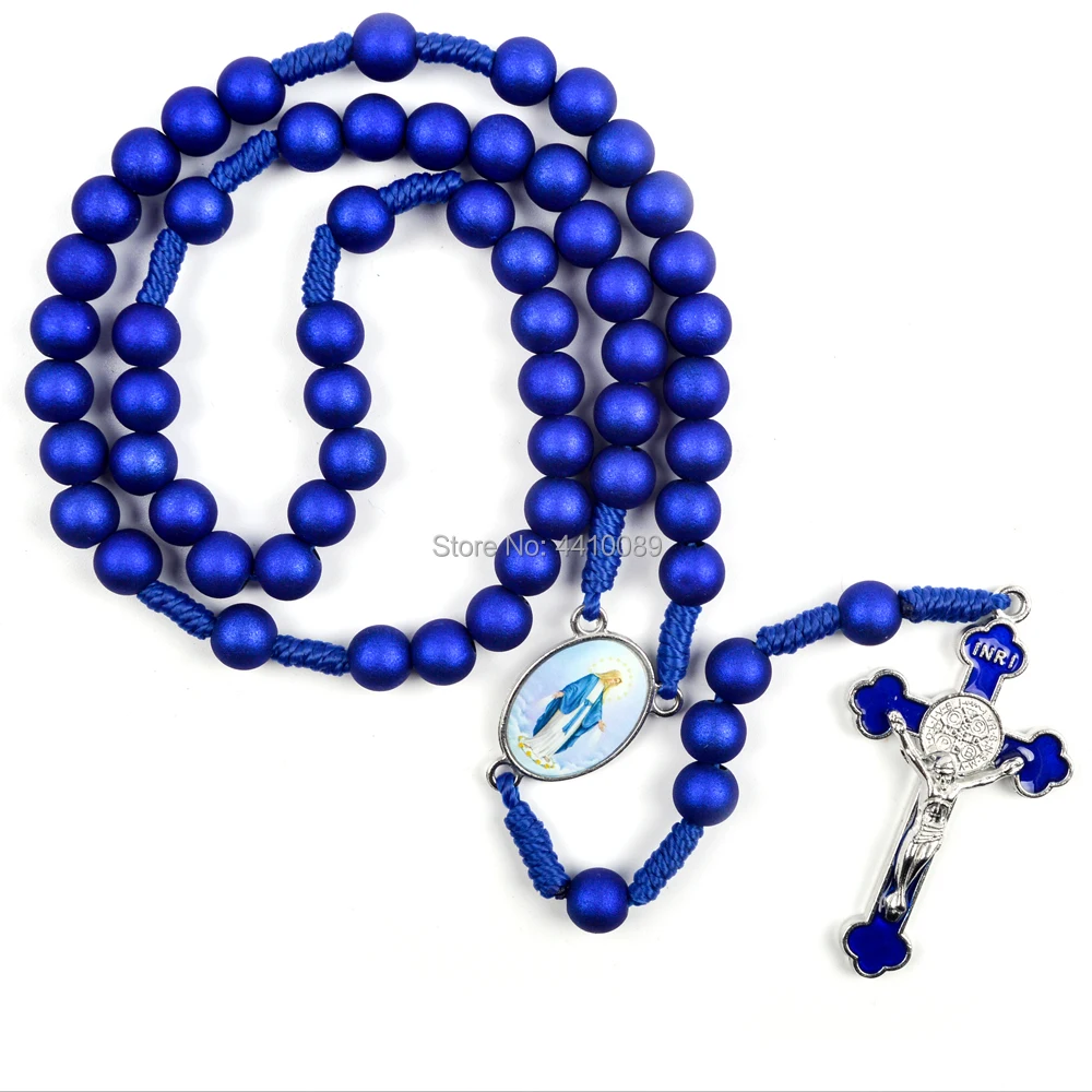 Dark Blue Rosary Blue Scrub Acrylic Beads Match St Benedict Crucifix Handmade Woven Rosary