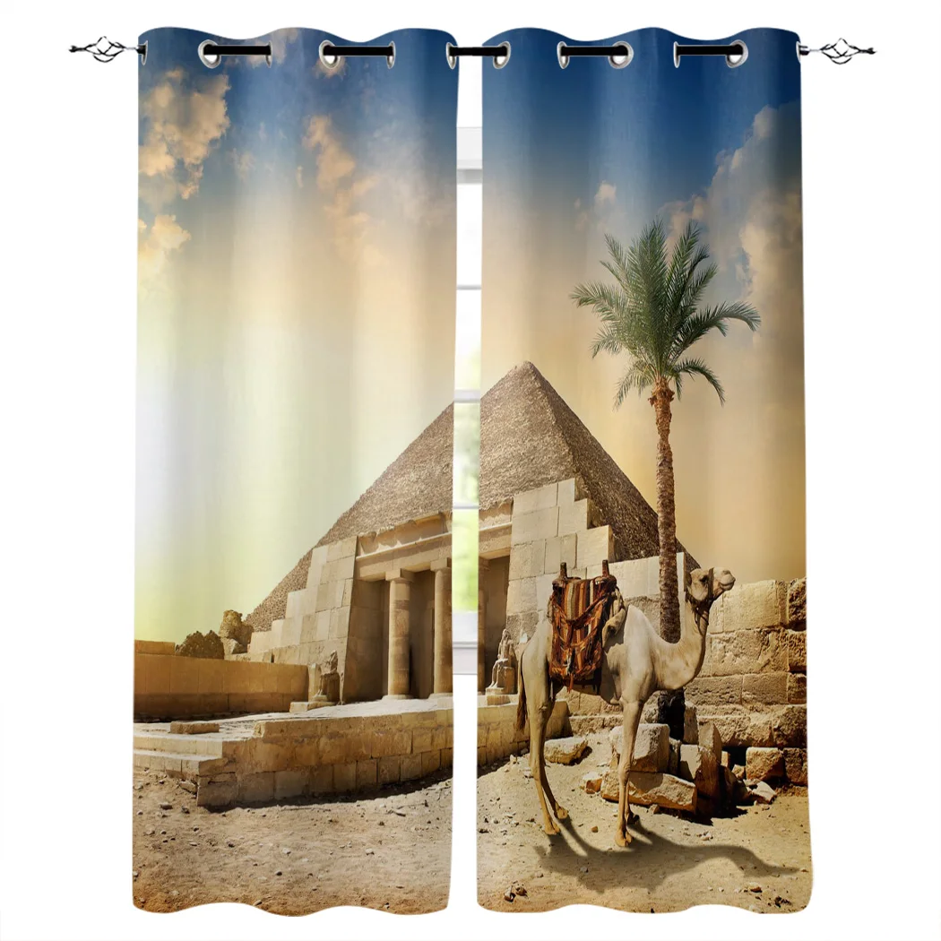 Camel Desert Dusk Pyramid Printed Window Curtains Living Room Bedroom Curtains Polyester Cloth Home Decor