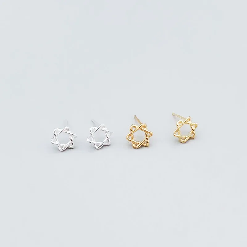 925 Sterling Silver Prevent Allergy Six-pointed star Stud Earrings for Women Wedding Earrings Jewelry Accessories