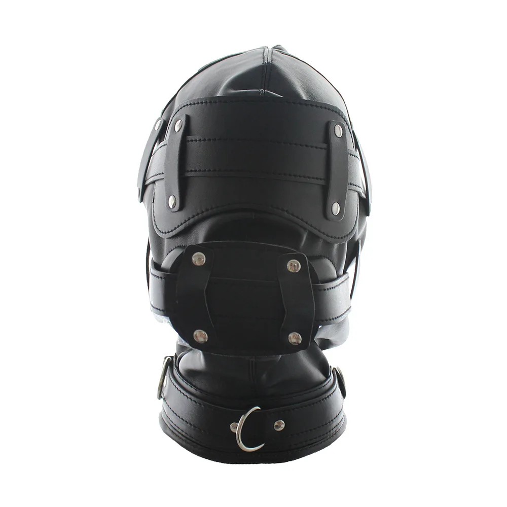 3 Colour Fetish Leather Total Lockdown Bondage Hood with Silicone Mouth Gag Dildo Openable Eye Mask for Slave Adult Game Sex Toy