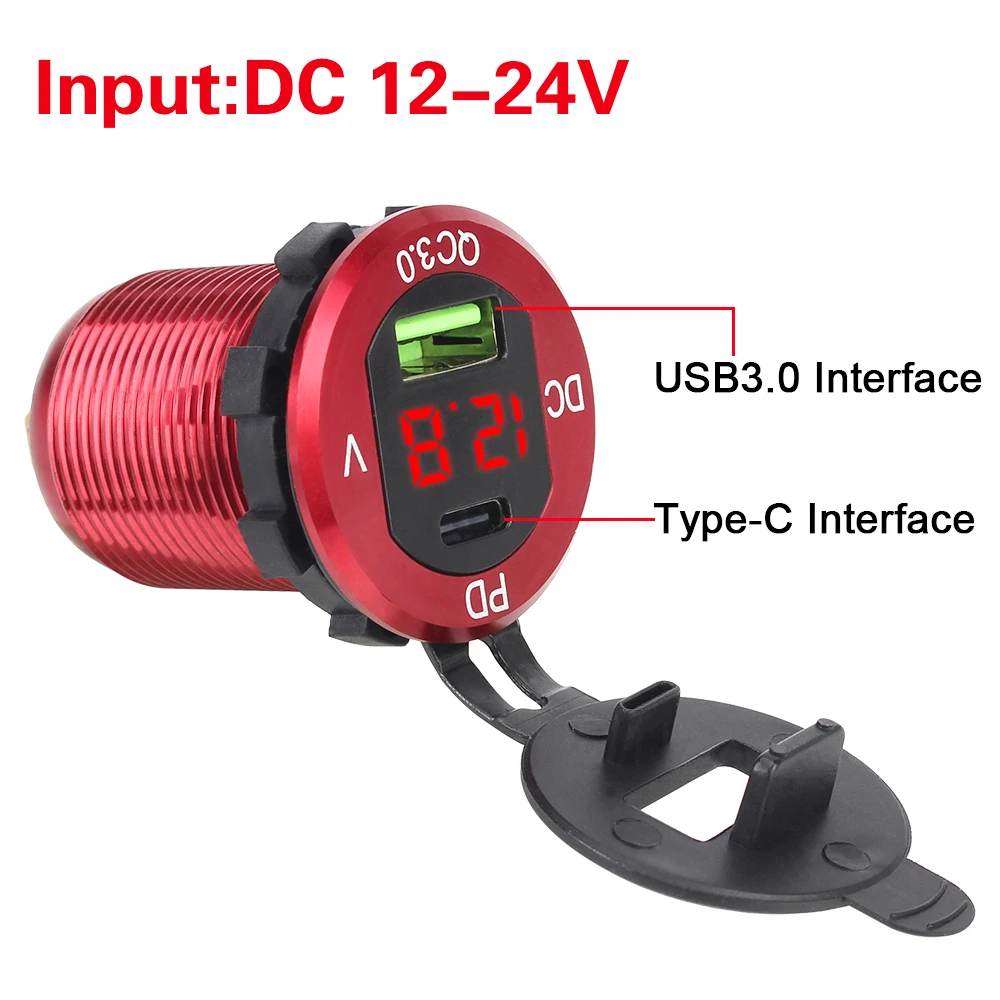 40W PD Type-C QC3.0 USB For Car RV Truck Motorcycle Yacht 12-24V Charger Socket Power Outlet Adapter