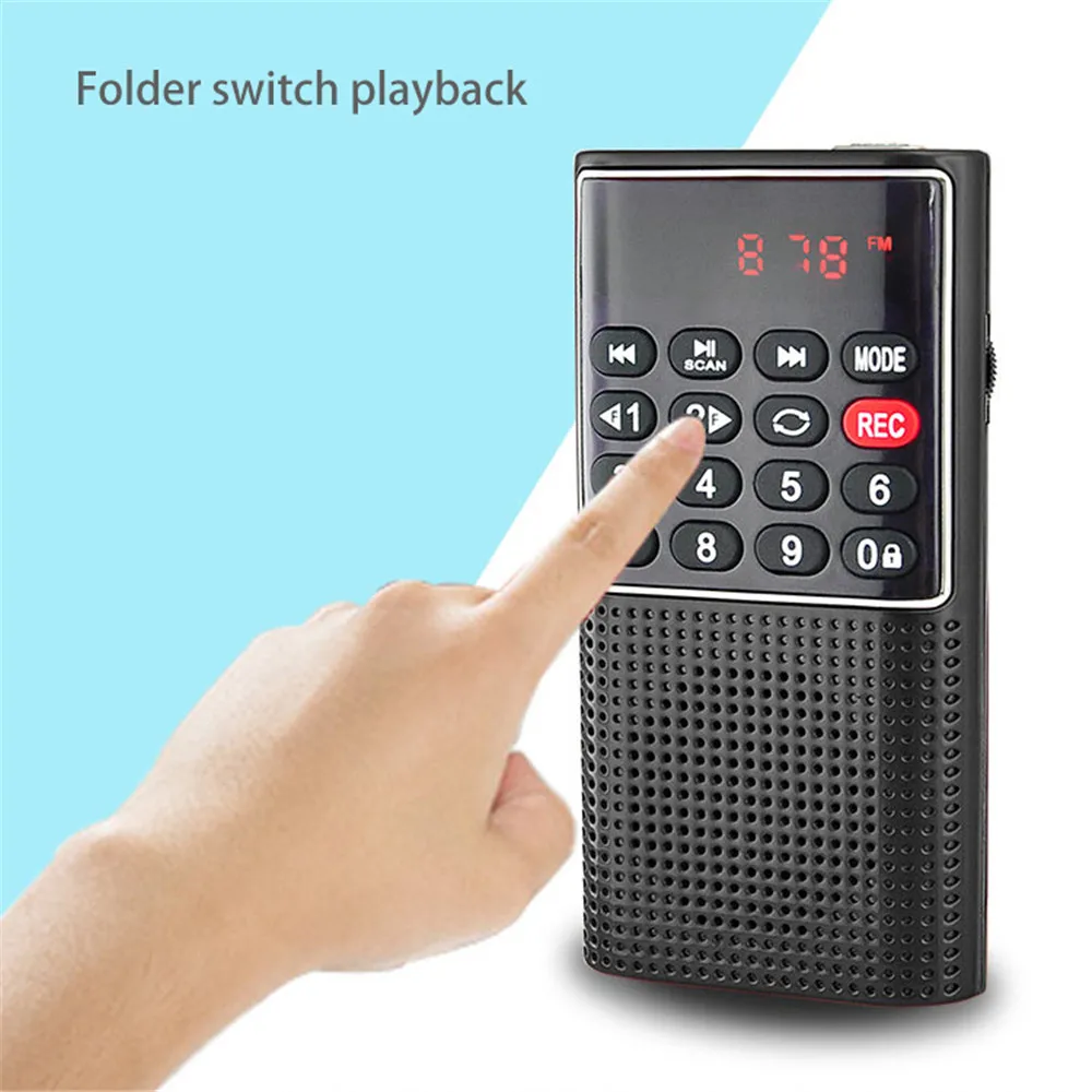 kebidumei Digital FM Mini Portable Radio Handheld USB TF MP3 Player Speaker Rechargeable Small Speaker Outdoor