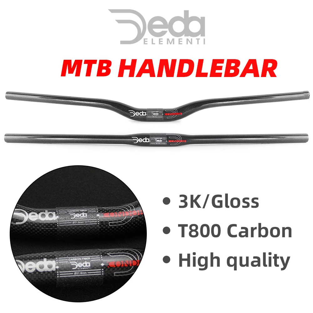 DEDA-Full Carbon MTB Mountain Bike Handlebar, Flat and Rise Handlebar, 3K Gloss Black, Bicycle Parts