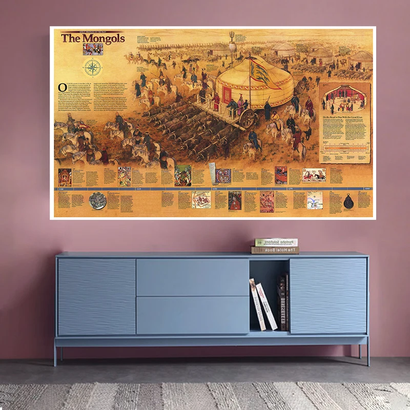 A2 rozmiar 1996 Vintage mapa mongolska Retro obraz na płótnie plakat artystyczny obraz dekoracyjny salon dekoracja wnętrz