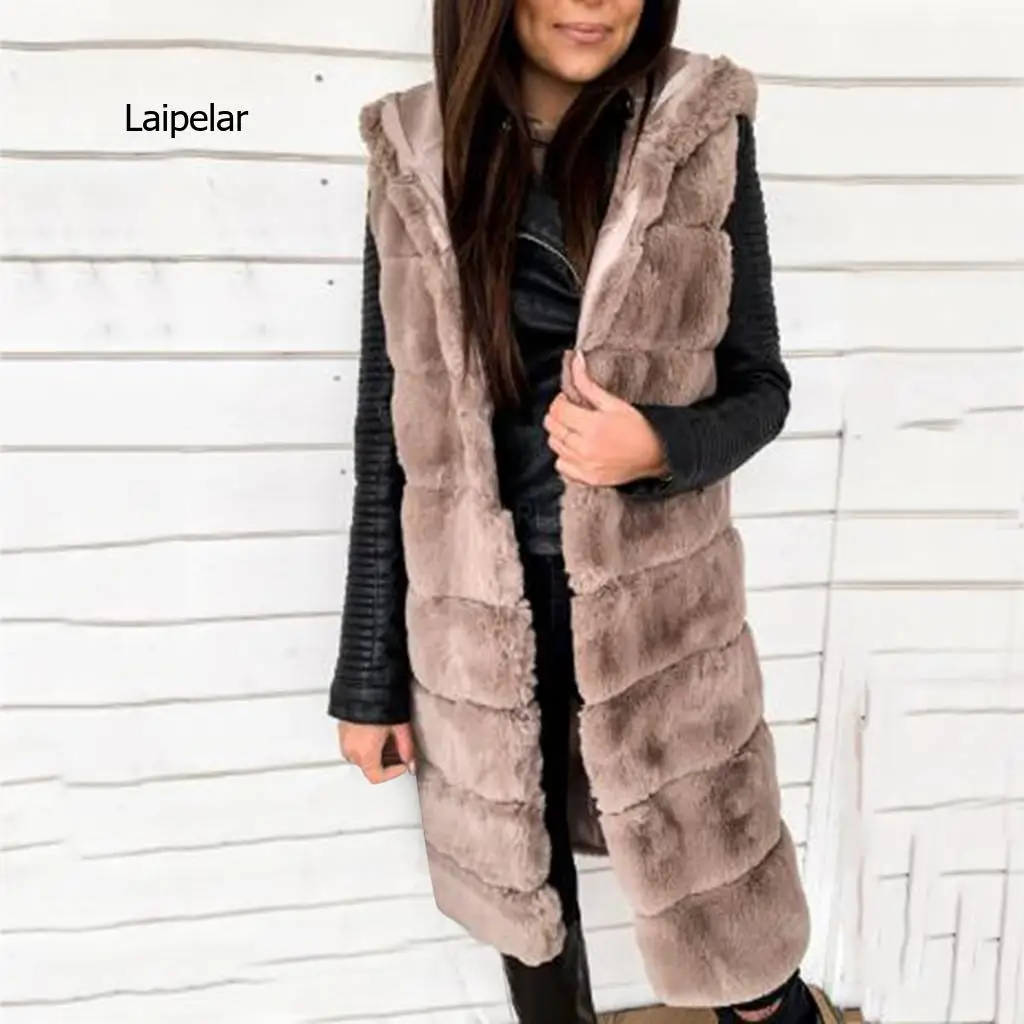 ฤดูหนาวผู้หญิง Faux Fur Gilet เสื้อกั๊กแขนกุดอุ่น Hooded Jacket Outwear Chaquetas Mujer Outerwear A50