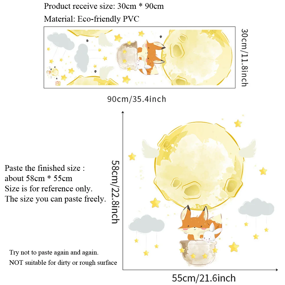 Cute Fox Bunny Wall Sticker Child Kids Room Bedroom Home Decoration Wallpaper Living Room Background Decor Beautify Stickers