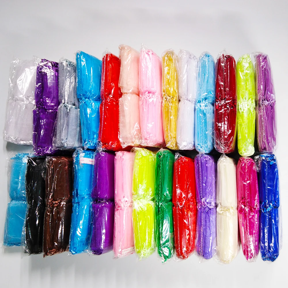50pcs/lot Small & Large Organza Bag Wedding Pouches Jewelry Packaging Bags Birthday Party Christmas Gift Bags 11 Sizes 24 Color
