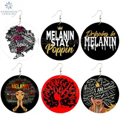 SOMESOOR Melanin Stay Poppin Afro Curly Wooden Drop Earrings Soulful Sayings Unapologetically Dope Loops Jewelry For Women Gifts
