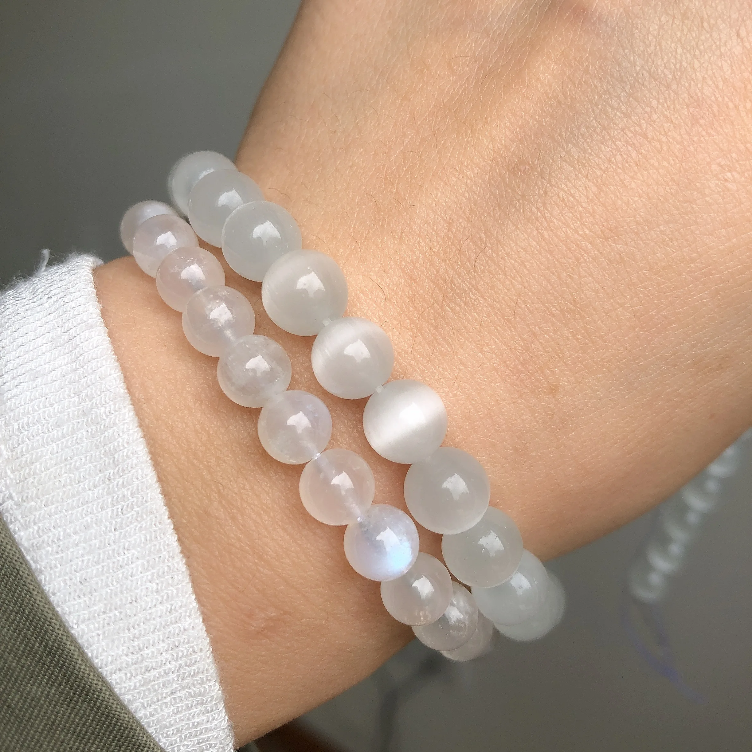 A+ Natural White Moonstone Beads Round Loose Spacer Beads For Jewelry Making Opal Sunstone DIY Bracelet Accessories 6/8/10mm