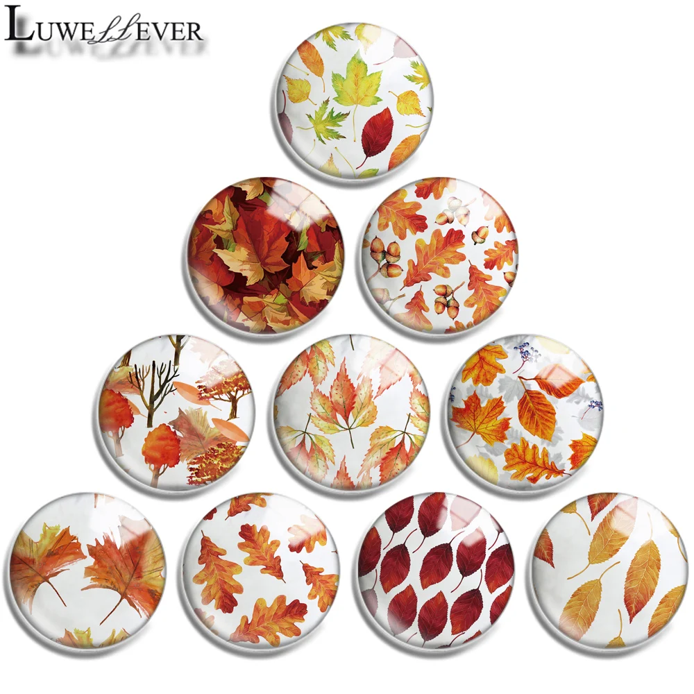 12mm 14mm 20mm 25mm 30mm 40mm 756 Autumn Leaves Mix Round Glass Cabochon Jewelry Finding 18mm Snap Button Charm Bracelet