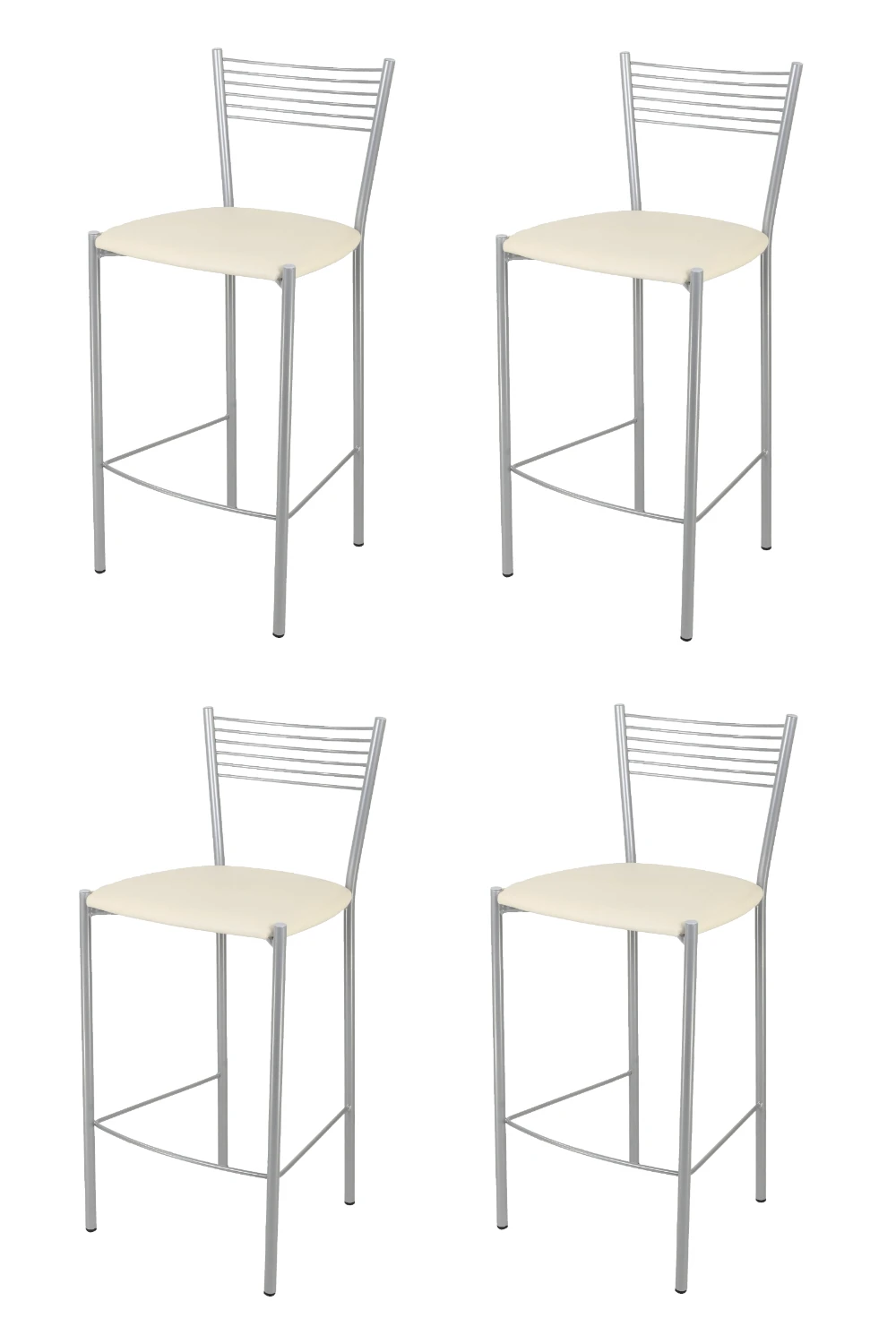 Tommychairs - Set 4 high Elegance for kitchen and bar stools steel color aluminum and seat upholstered in fake leather Ivory