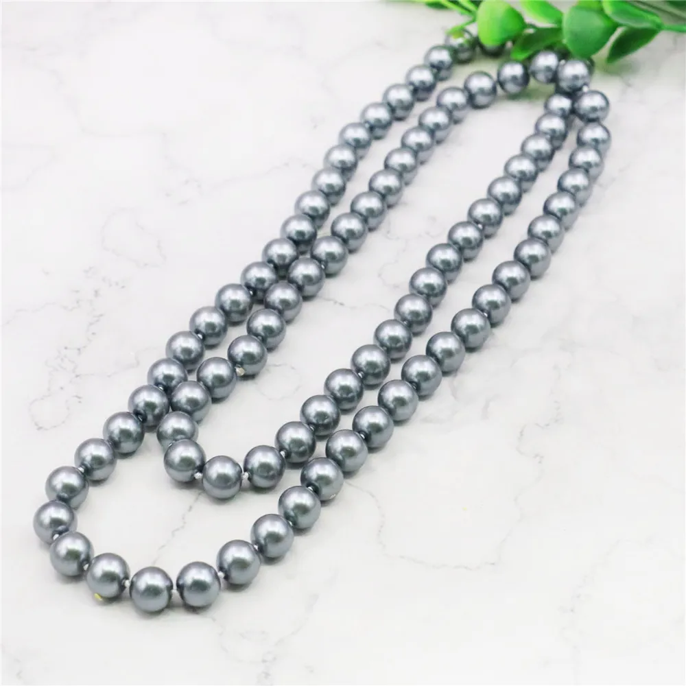 8 10 12mm Round Silvercolor Gray Long Pearl Shell Necklace Women Hand Made Jewelry Making Accessory Gifts For Mothers 36inch