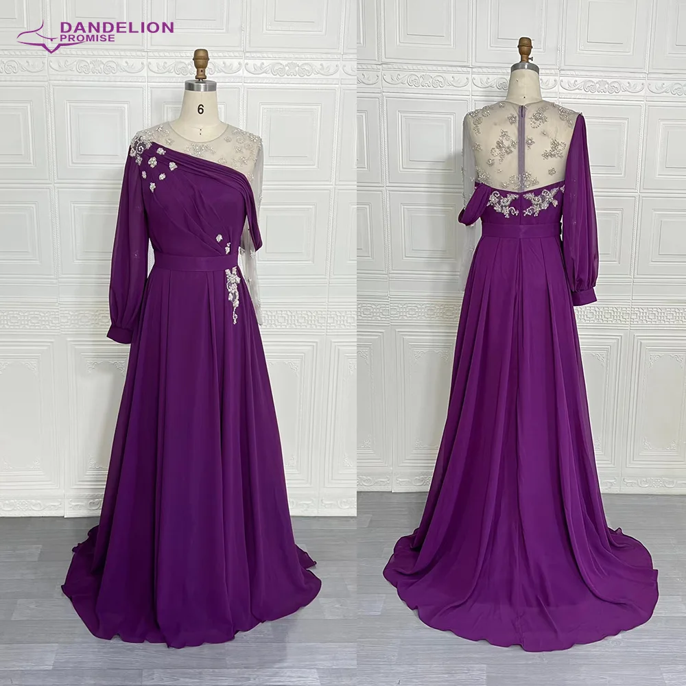 Árabe roxo manga longa vestido de noite 2021 para as mulheres de luxo frisado dubai muçulmano vestidos formais vestido de festa de casamento a line