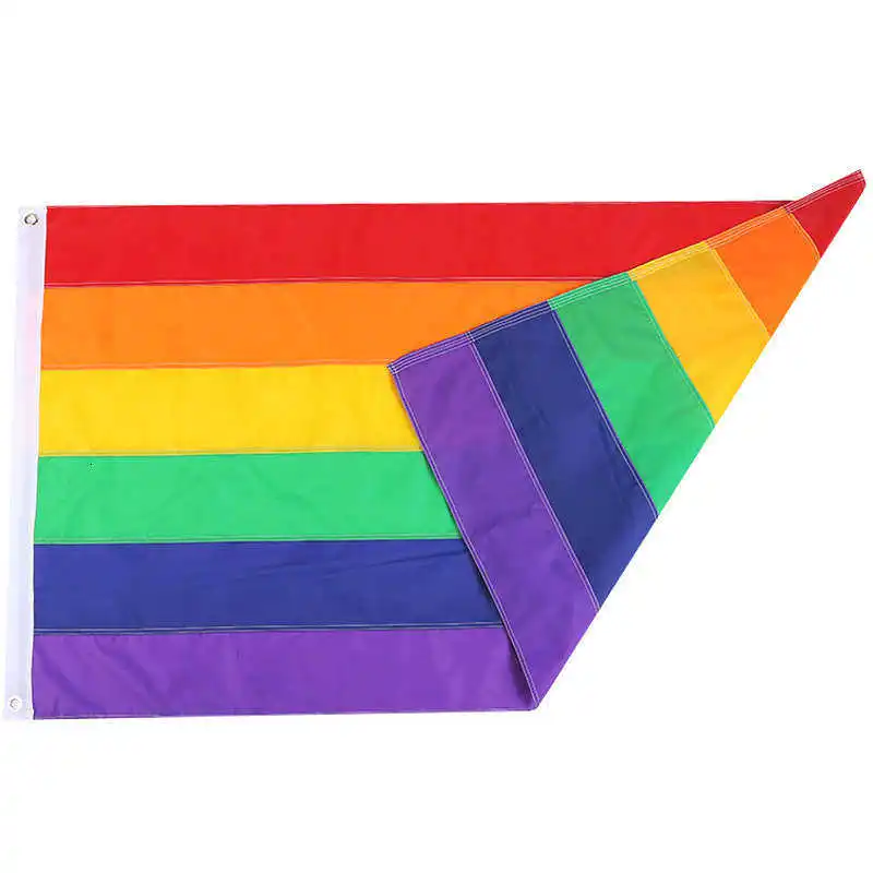 Stitched Rainbow Flag LGBT Lesbian Gay Pride Homosexual 90x150cm Brass Grommet Outdoor 3x5 ft Waterproof Nylon Flags And Banners