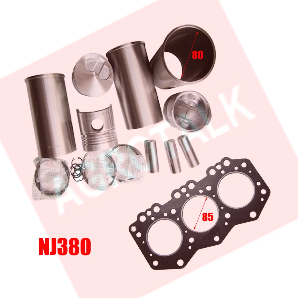 Set of piston, piston rings, piston pin, circlip and cylinder liner for Fengshou 254 with engine NJ380, part number: