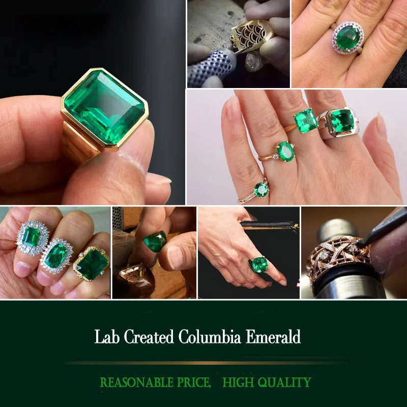 VANTJ Hydrothermal Created Emerald Lab Grown Loose Gemstone Round Cut Diy for Silver Gold Women Jewelry Random Delivery