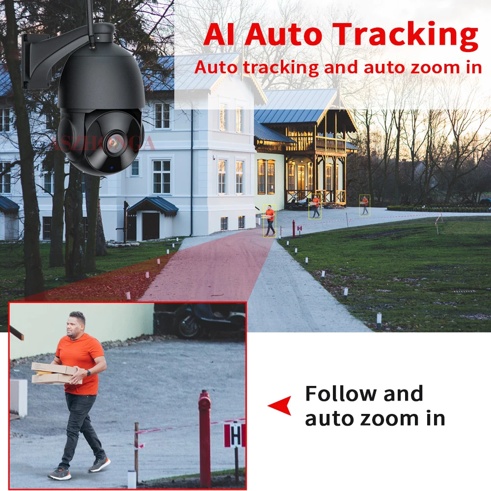8MP Security IP Camera 4G Sim Card 4.7-94mm 30X Zoom AI Auto Tracking POE WIFI Surveillance Camera Security Protection IR 100M
