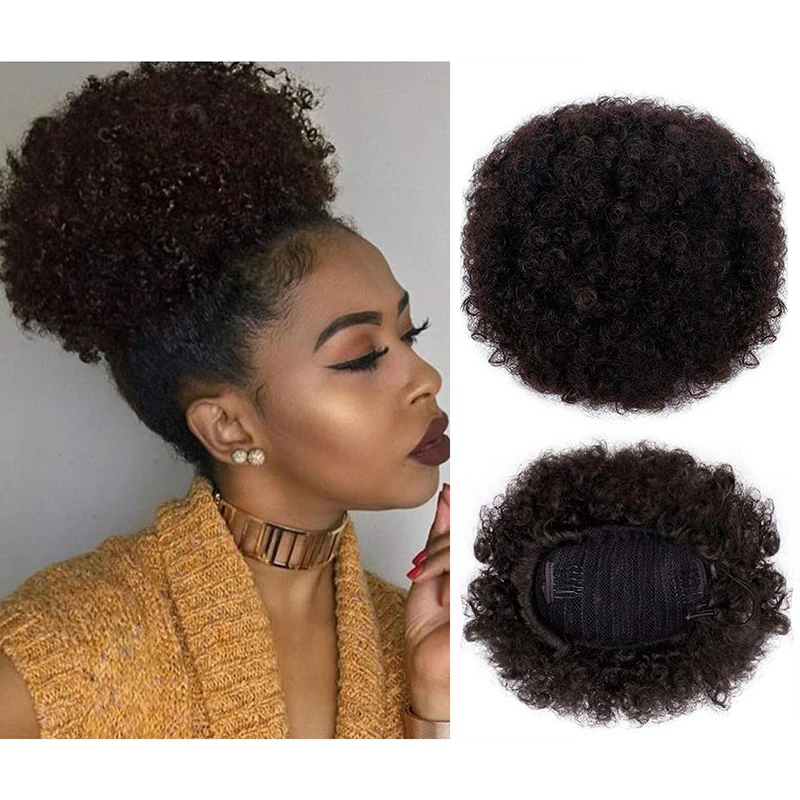 

SHANGZI афро вьющийся шиньон, парик, хвост на шнурке, короткий афро кудрявый конский хвост на зажиме, синтетический шиньон для наращивания волос