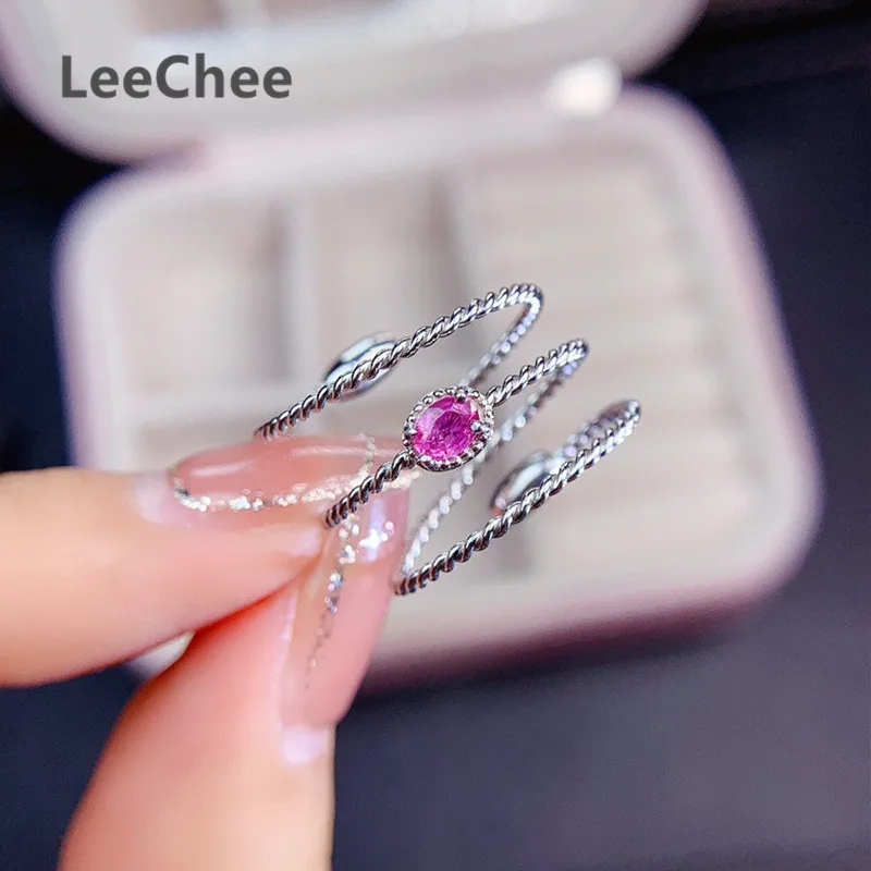 Natural Pink Sapphire Ring 3*4MM Genuine Gemstone Fine Jewelry for Women Birthday gift Real 925 Sterling Silver Free Shipping