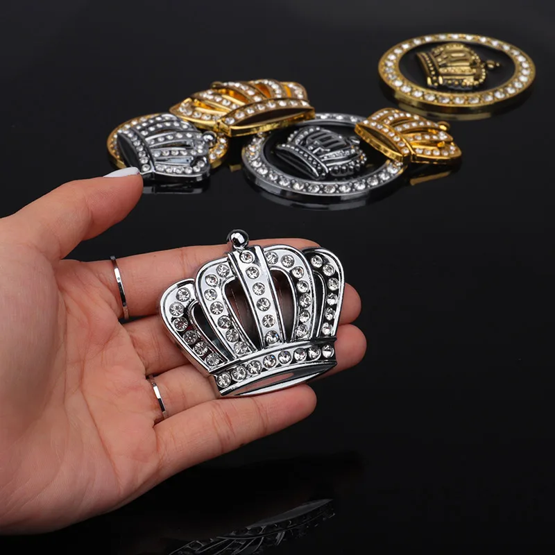 1 Pcs Golden Silver Fashion 3D Diamond Crystal Crown Car Sticker Metal Side Emblem Badge Car Body Decoration Styling Accessories