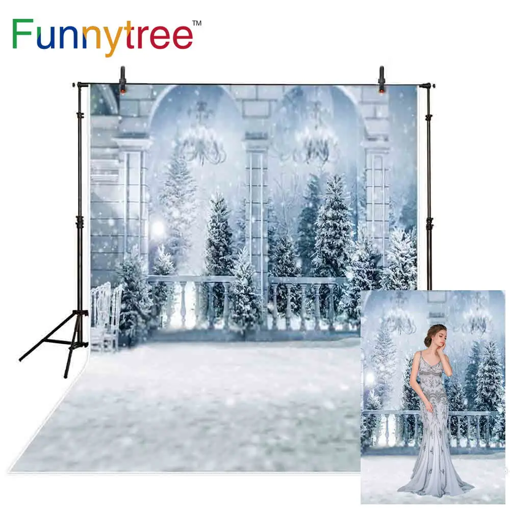 Funnytree christmas background photography outdoor glitter winter arch snowflake tree Castle pine photophone backdrop photozone