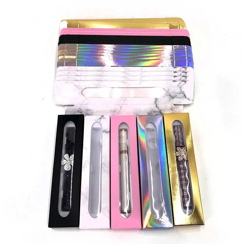 Paper Box For Diamond lip Eyeliner Glue Pen Empty Holographic Marble Adhesive Eye Liner Boxes with White Tray