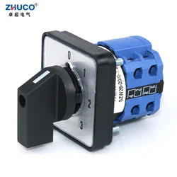 ZHUCO SZW26/LW26-20 20A 64X64 Mm 48X48 Mm 0-1-2-3 Two Pole Four Position Power Knob Selection Universal Changeover Cam Switch