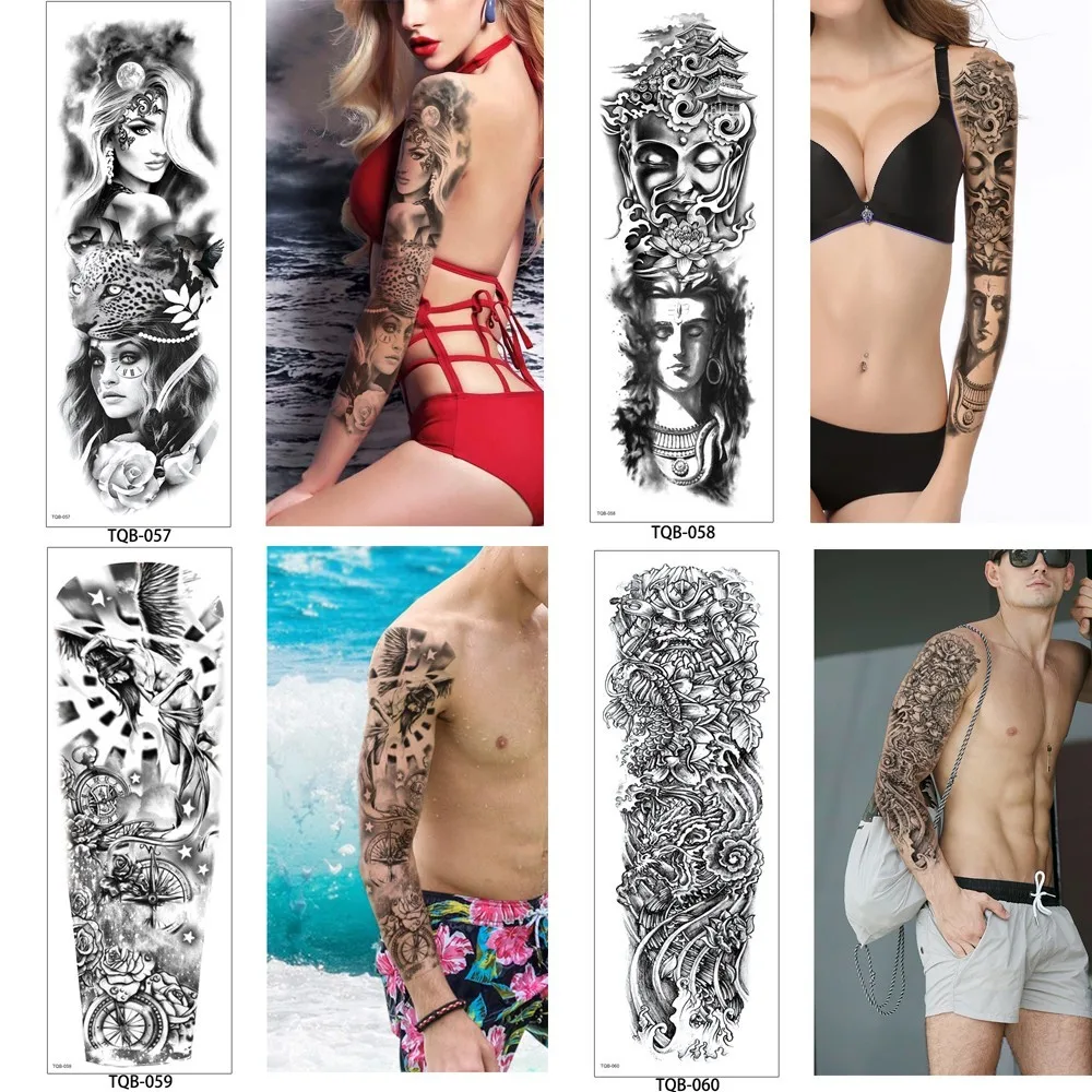 1 Pc Large Arm Temporary Tattoo Sticker Colorful Fake Tatoo Sleeve Flash Tatto Waterproof Big Body Art Men Women T1788
