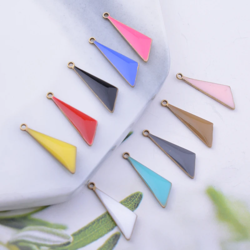 30pcs 5*16mm Copper Both Faced  Enamel Geometric Triangle Charms  For Earring  Necklace Pendant