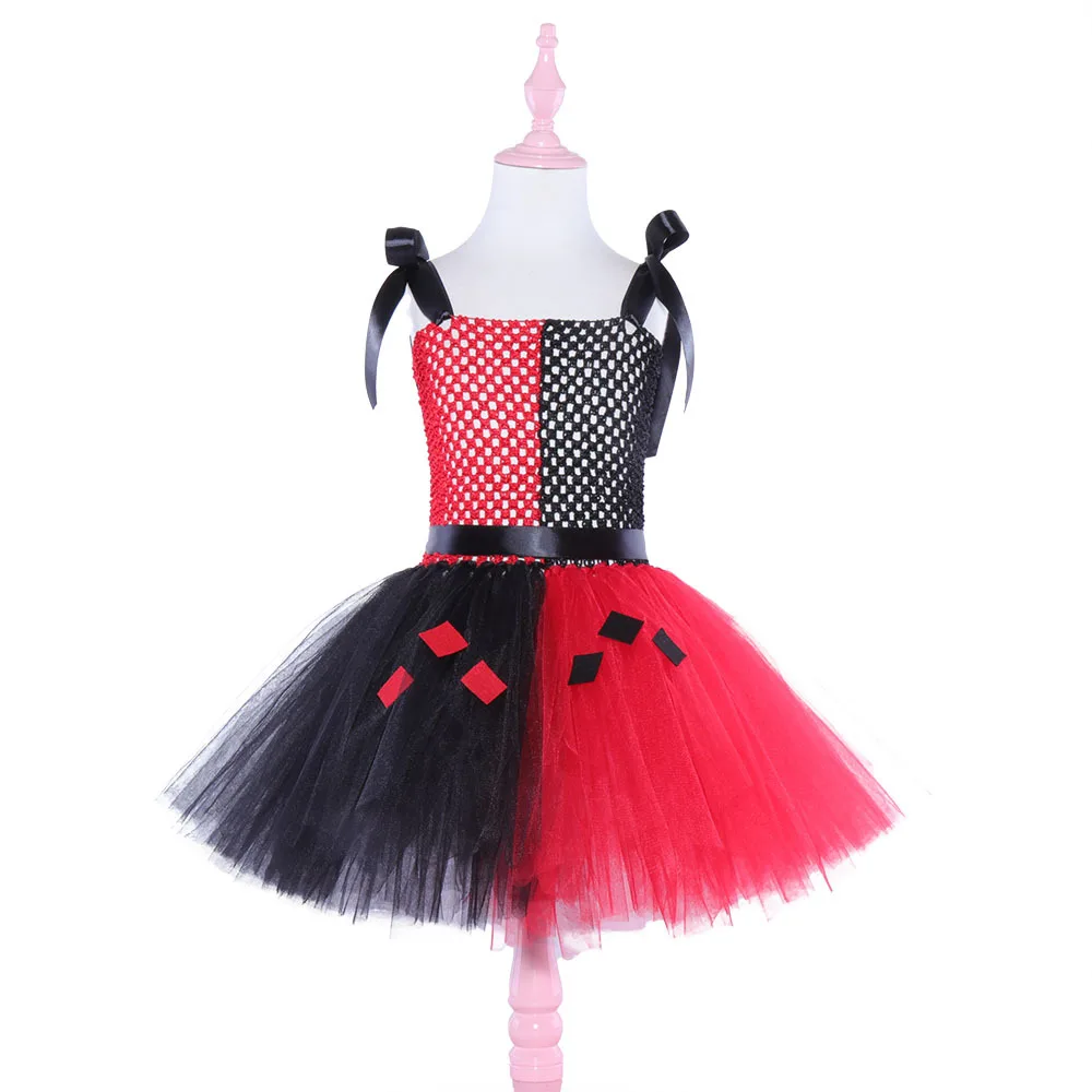 Harley – Costume de Cosplay Tutu pour enfants, robe de princesse rouge et noire, ensemble d'halloween pour fête d'anniversaire, jeu de rôle Quinn