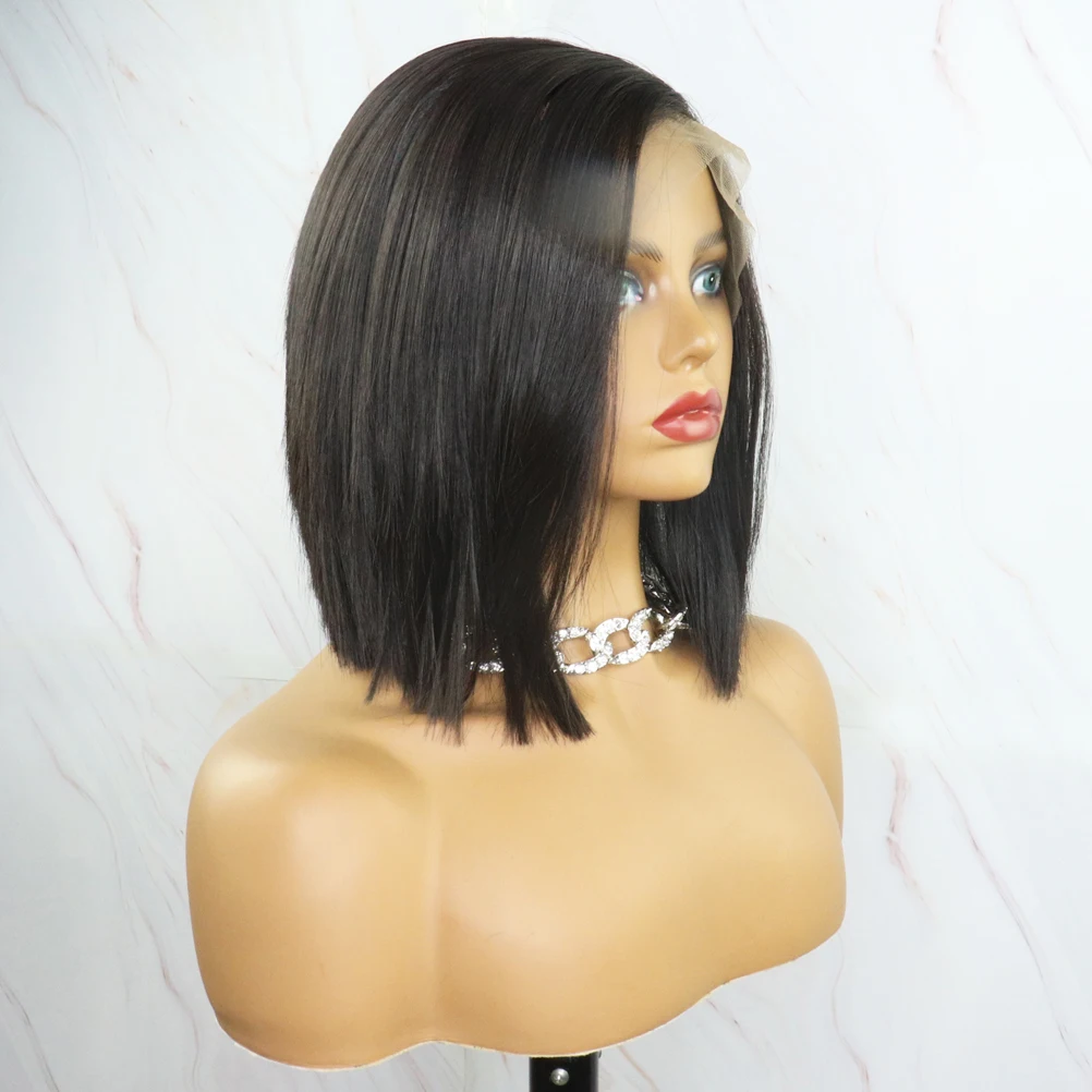 BlueBird Short Black Wigs For Women Futura Hair 13x4 Synthetic Lace Front Wigs With Side Part Heat Resistant Cut Bob Wig