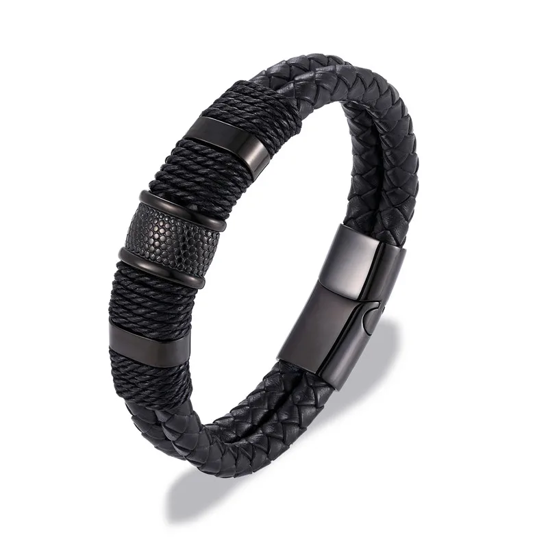 MKENDN Punk Männer Schmuck Schwarz/Braun Geflochtenes Leder Armband Edelstahl Magnetverschluss Mode Armreifen 19/21/23 cm – Detail 7
