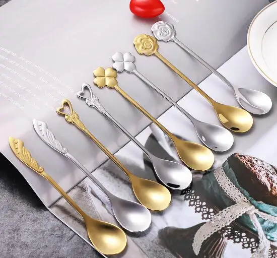 

304 stainless steel coffee mixing spoon exquisite rose shaped spoon ice cream spoon with hand present spoon