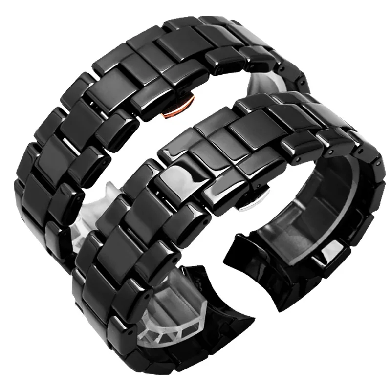 for AR1452 AR1451 AR1410 AR1400 Ceramic watchband 22mm 24mm High Quality Black men Ceramic Strap black Deployment band bracelet