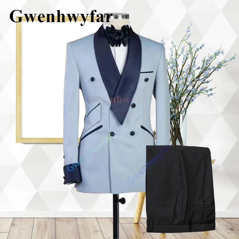 

Gwenhwyfar High Quality New Design Terno masculino completo Blue Men's Wedding Suits Groom Tuxedo Fashion Suit 2 Pcs Blazer-sets