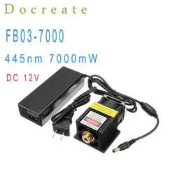 FB03-7000 445nm 7000mw módulo laser azul 7w foco fixo dc 12v ttl/modulação pwm com dissipador de calor diy máquina gravadora a laser para el