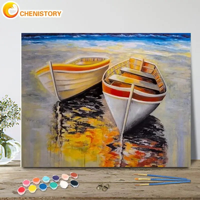 

CHENISTORY Pictures By Number Sea Kits Drawing On Canvas Handpainted Painting By Numbers Boat Landscape ArtDIYGift Home Decor