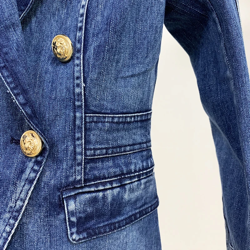 HIGH STREET New Fashion 2024 Designer Blazer Jacket Women\'s Metal Lion Buttons Double Breasted Denim Blazer Outer Coat