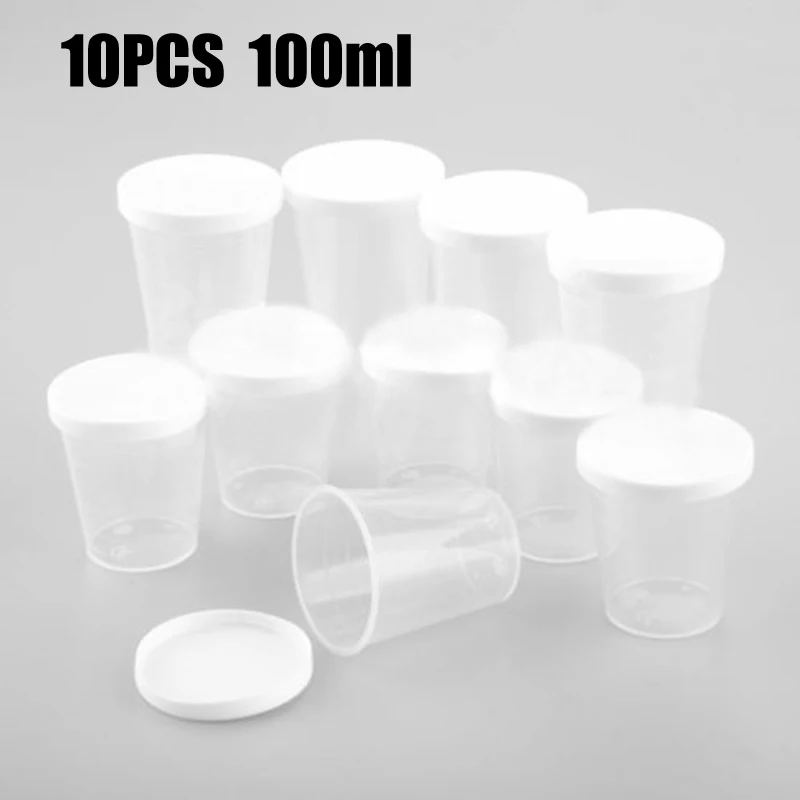 10Pcs 100ml Medicine Measuring Measure Cups With White Lids Cap Clear Container Liquid Measure Beaker Container Pill Box