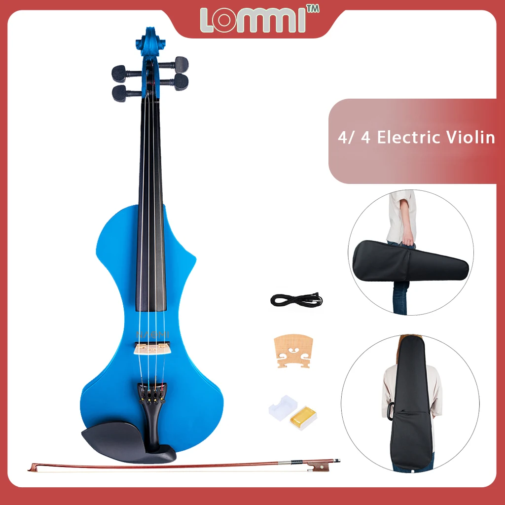 

LOMMI 4/4 Full Size Electric Fiddle 4 String Violino Electronic Violin Piezoelectric Pickup 3.5mm Cable Silent Violin KIT-Blue