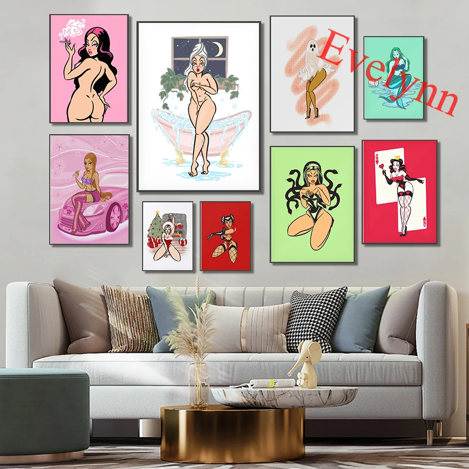 

Sexy Bad Girl Pinup Aesthetic Hot Girl Y2k Mermaid Alice In Wonderland Queen Of Hearts Smoking Home Decor Canvas Wall Art Print