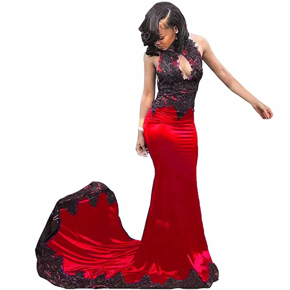 Sexy Neck holder Meerjungfrau schwarze Spitze Abschluss ball Abendkleid 2024 neue ärmellose rücken freie Bankett Party kleider Vestidos de Longo