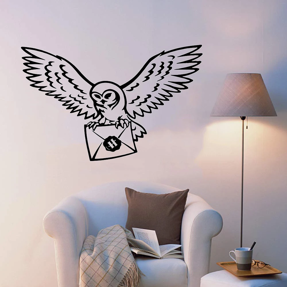 Pegatina de pared de sobre de búho, pájaro, película de Anime, Harry Potter, cita inspirada, calcomanía de pared, decoración de vinilo para habitación de niños