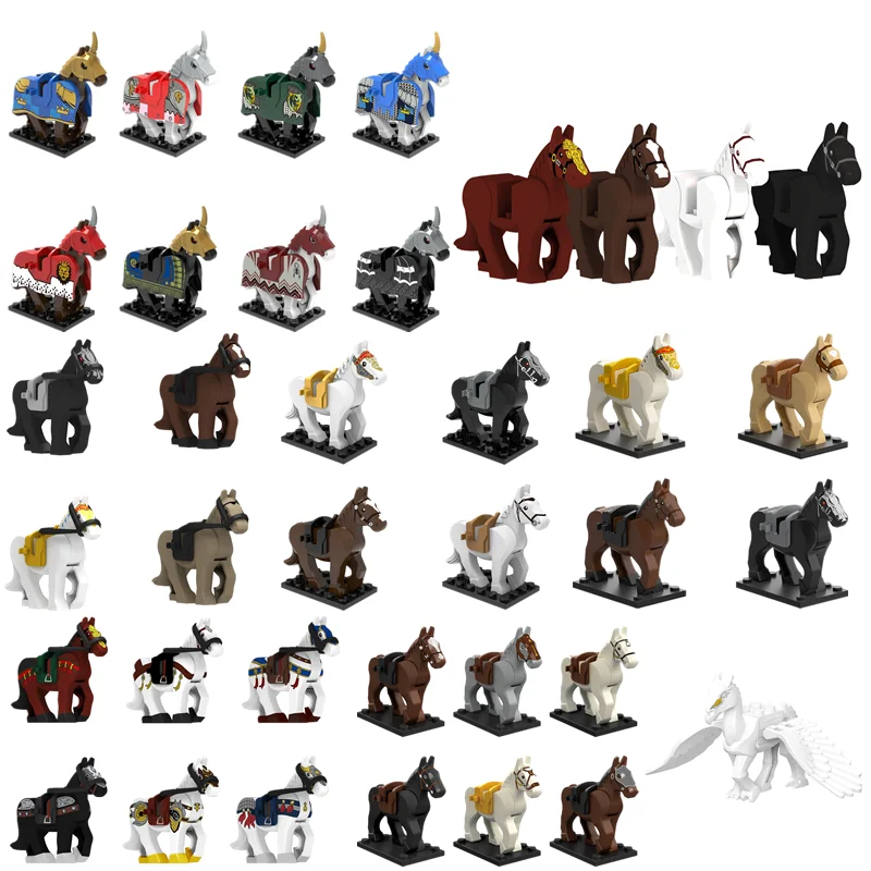 Medieval Military War Horse Building Blocks Figures Soldiers Knights Three Kingdoms Mounts Animal Horses Educational Toys C254