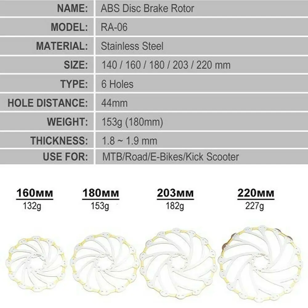 Taiwan top MTB Mountain Road E- Bike Bicycle ABS Disc Brake Rotor Strong heat dissipation floating rotors 180/160/203/220mm