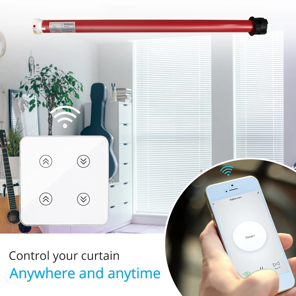 Zemismart Zigbee Elektrische Roller Gordijn Motor Met 2 Kanalen Schakelaar Voor 36-38Mm Buis Jaloezieën Rolluiken Controle Alexa google Thuis