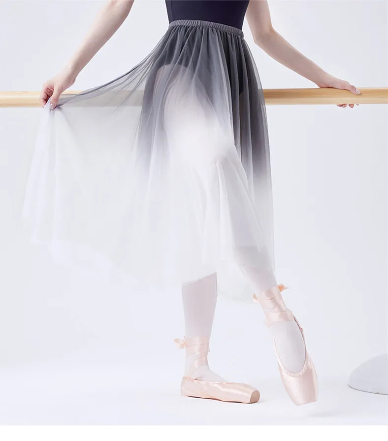 Ballet Skirt Women Adult Long Wrap Two Layers of Mesh Skirt Ballet Tutu Skate Skirt Gradient Gray  Ballerina юбка Dance Wear