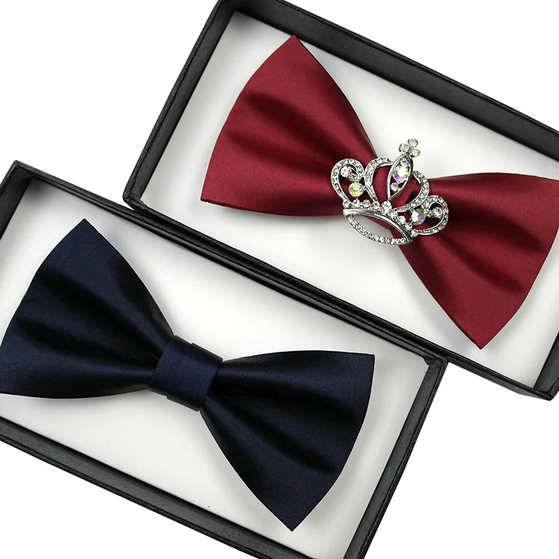 

Men's Bow Tie High Quality Crown Diamond Bowtie Groom Butterfly Tie Great For Wedding Party Wine Red With Gift Box