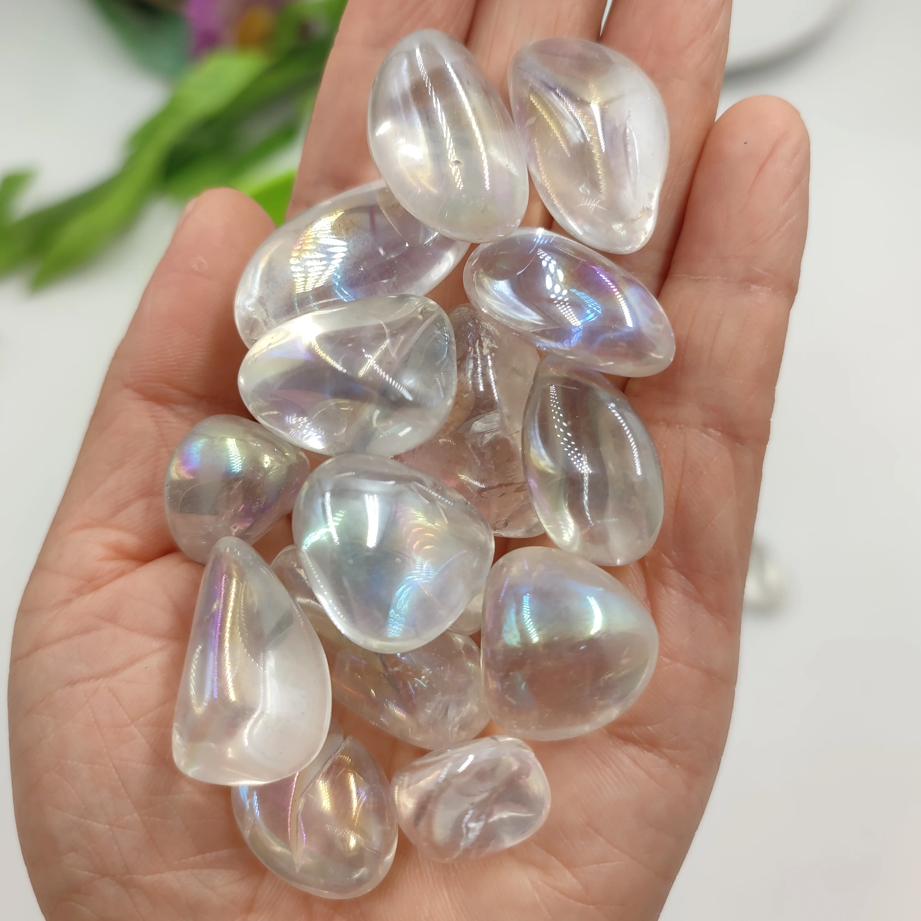 

100g Bulk Titanium Aura AB Clear Quartz Crystal Tumbled Stone Natural Crystals Reiki Healing Polished Rock Home Room Decoration