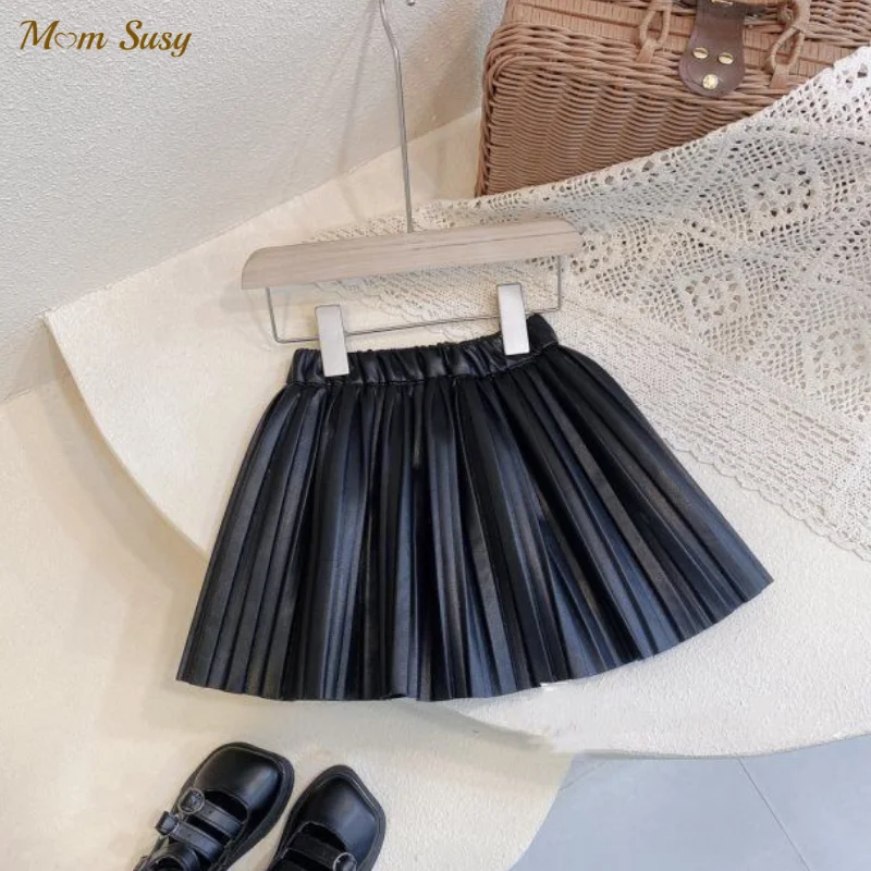 Fashion Baby Girl PU Leather Pleated Skirt Infant Toddler Child Spring Autumn Winter Faux Leather Skirt Baby Short Clothes 2-10Y